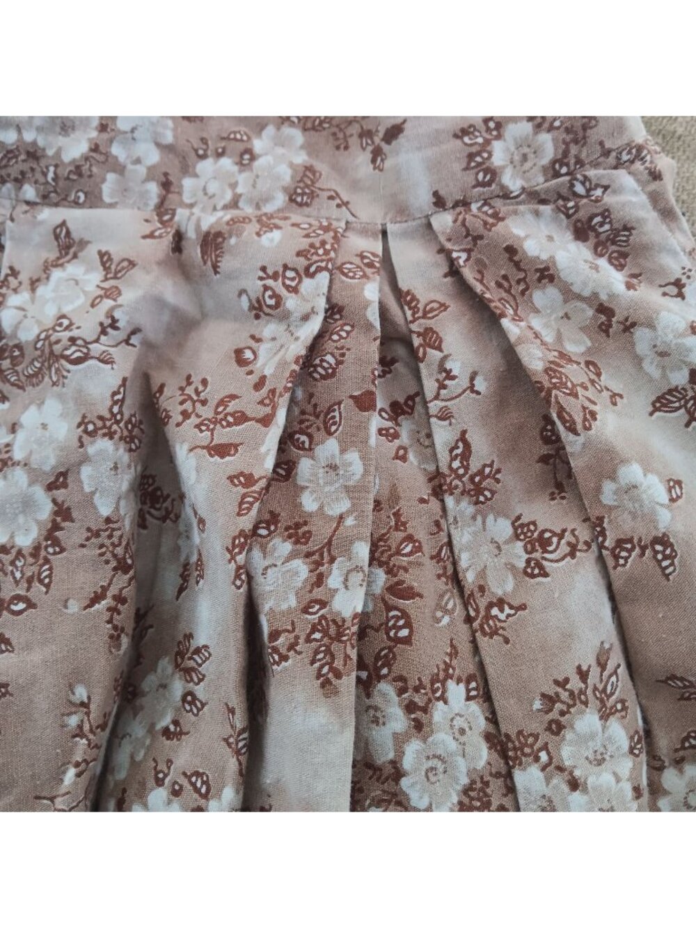26" Vintage Handmade Skirt 1950s Atomic Brown Print Pleated Midi Side Zipper MCM
